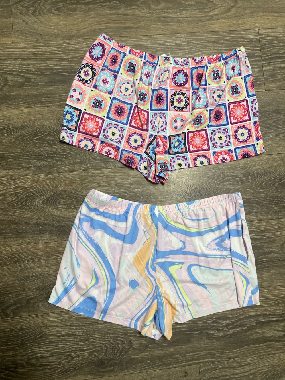 Colorful Printed Lounge Shorts Duo - Mosaic & Pastel Swirl large lounge soft
